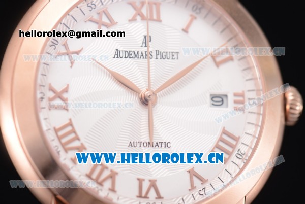 Audemars Piguet Jules Audemars Clone AP Calibre 3120 Automatic Rose Gold Case with White Dial Roman Numeral Markers and Brown Leather Strap (EF) - Click Image to Close